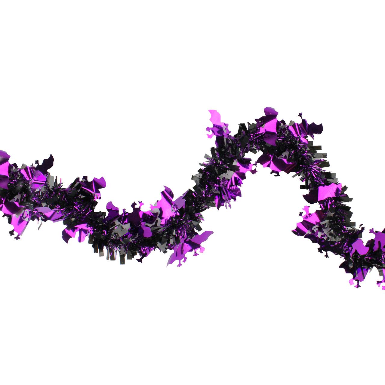50ft. Black & Purple Bats Halloween Tinsel Garland
